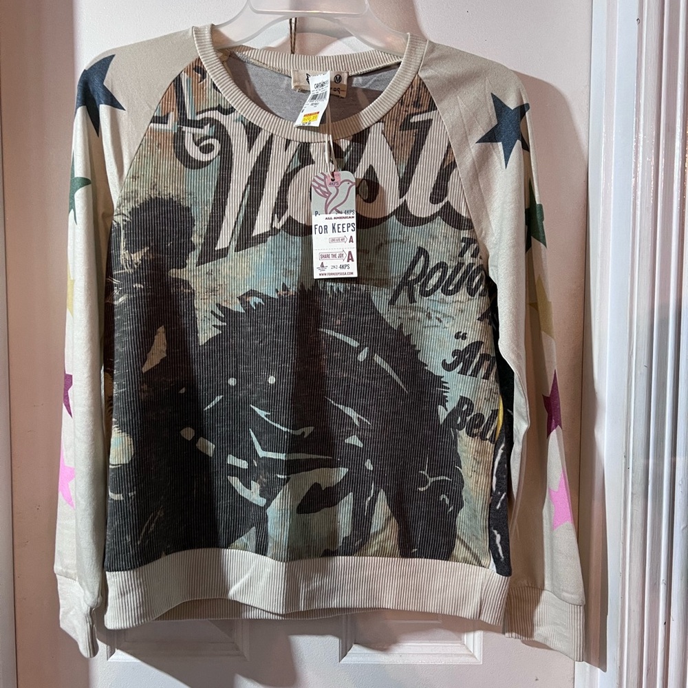 Vintage Graphic Long Sleeve Tee with Star Details